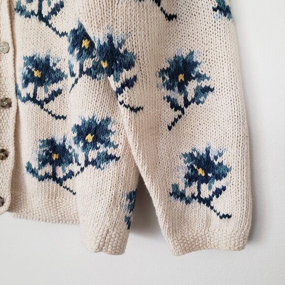 Vintage L. L. Bean Floral Button Down Knit Cardigan Sweater Size M - Picture 5 of 16